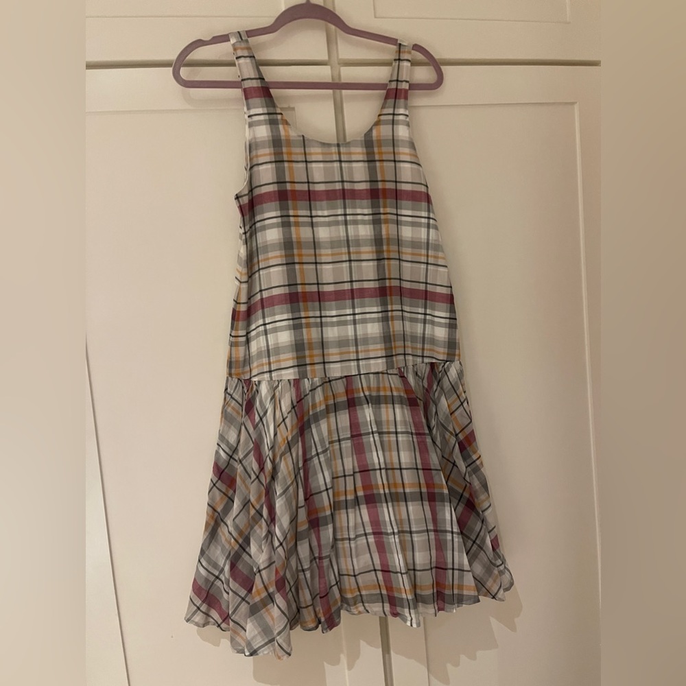 Suno Plaid Tartan Cotton Gray Purple Swing Dress Size 0